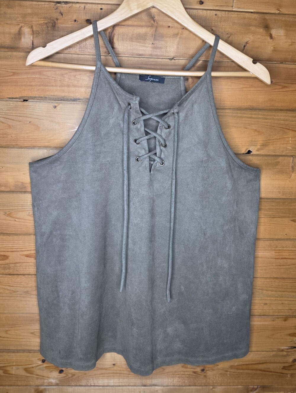 ❤️ Soprano Olive Lace-Up Suede-Effect Camisole Size M